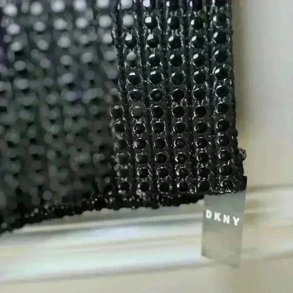 DKNY Studded Rib-Knit Heavyweight Women's Winter Scarf‎ Metallic Black NEW #106 - Picture 3 of 5